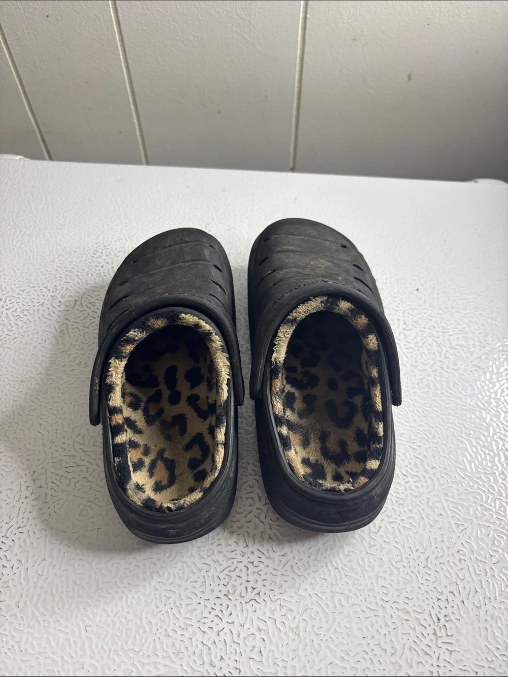 Black Kids Slip-On Clog with Leopard Print Lining